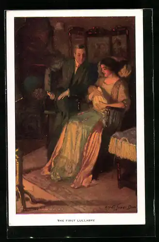 Künstler-AK Alfred James Dewey: The First Lullabye, Liebespaar und Baby