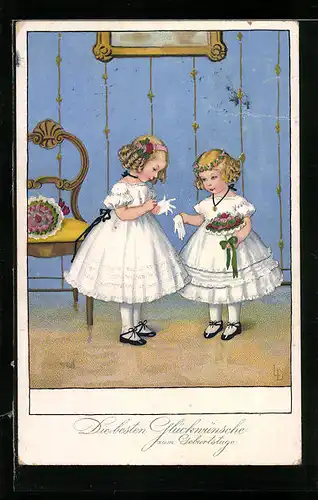 Künstler-AK Lia Döring: Zwei Mädchen in weissen Kleidern