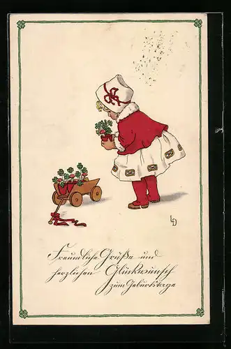 Künstler-AK Lia Döring: Mädchen mit Glücksklee