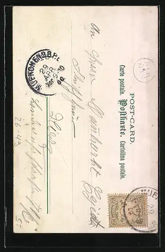 Künstler-AK E. Döcker: Mann auf einer Leiter am Fenster einer Frau