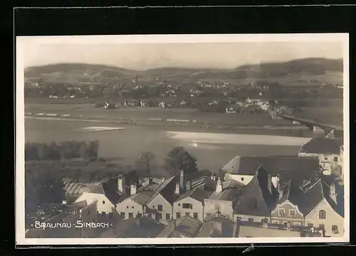 AK Braunau-Simbach, Ortsansicht mit Gewässer