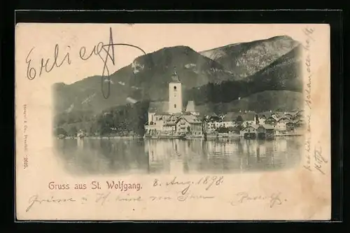 AK St. Wolfgang, Blick auf Ort mit Bergen