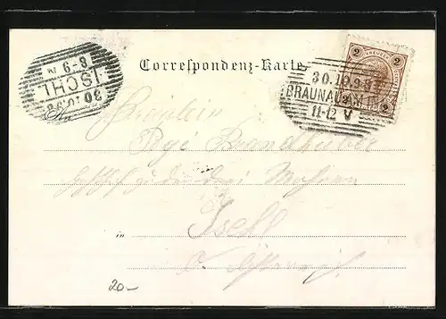 Künstler-AK Braunau a. I., Totalansicht aus der Vogelschau, Österr. Brückenkopf