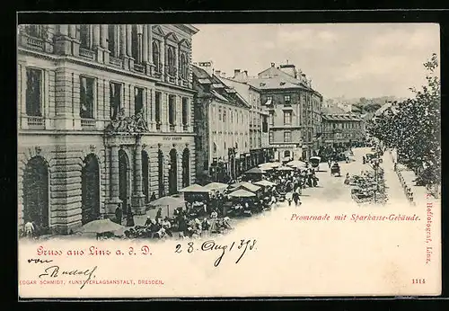 AK Linz /D., Promenade mit Sparkassengebäude