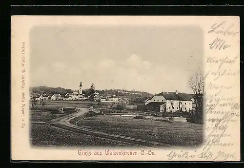 AK Waizenkirchen, Ortsansicht mit Kirche