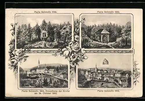AK Maria Schmolln, Ortsansichten 1735 und 1913, Jubiläumskarte