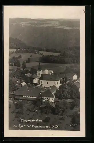 AK St. Ägidi bei Engelhartszell, Fliegeraufnahme mit Kirche