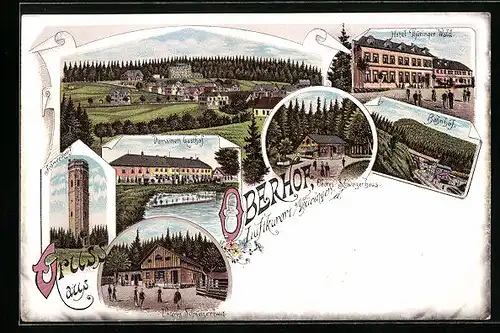 Lithographie Oberhof /Thüringen, Domainen Gasthof, Hotel Thüringer Wald