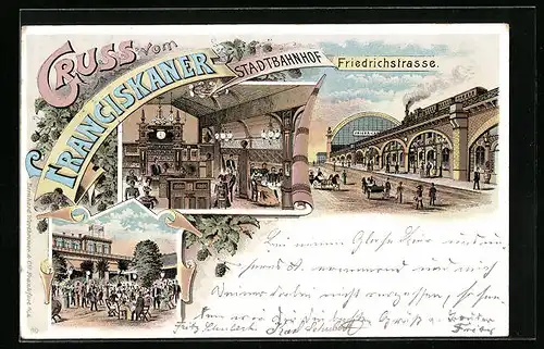 Lithographie Berlin, Franciskaner Stadtbahnhof, Friedrichstrasse