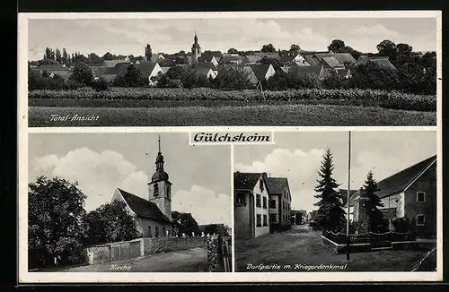 AK Gülchsheim, Kirche, Dorfpartie m. Kriegerdenkmal