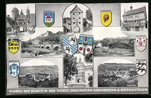 AK Gerabronn, Wappen der Städte in den württ. Oberämtern Gerabronn & Mergentheim