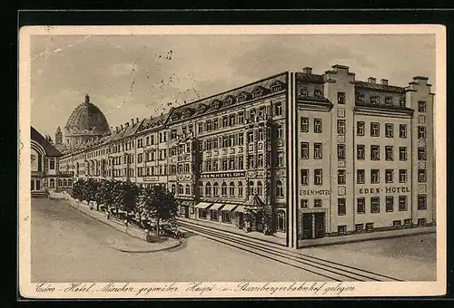 AK München, Eden-Hotel, gegenüber Haupt- u. Starnbergerbahnhof gelegen