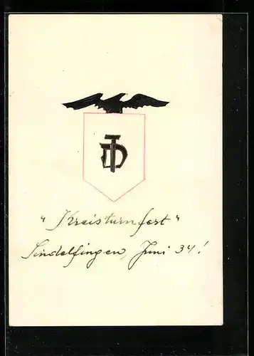 Künstler-AK Handgemalt: Sindelfingen, Kreisturnfest Juni 1934, Wappen mit Aar