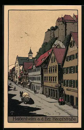 Steindruck-AK Heidenheim a.d. Brz., Partie in der Hauptstrasse