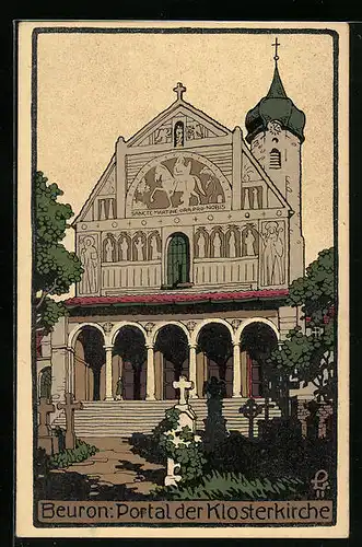 Steindruck-AK Beuron, Portal der Klosterkirche