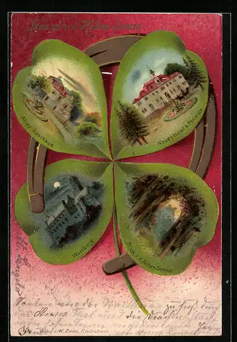 Passepartout-Lithographie Eisenach, Gasthaus Hohe Sonne, Altes Gasthaus, Kleeblatt, Hufeisen