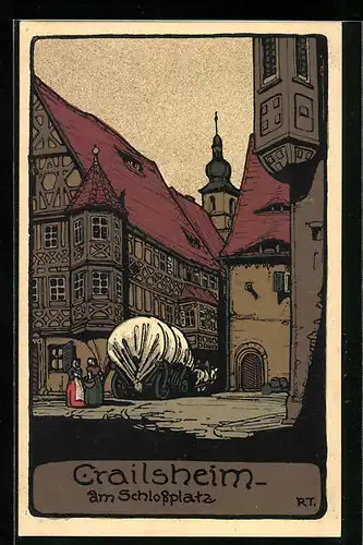 Steindruck-AK Crailsheim, Partie am Schlossplatz