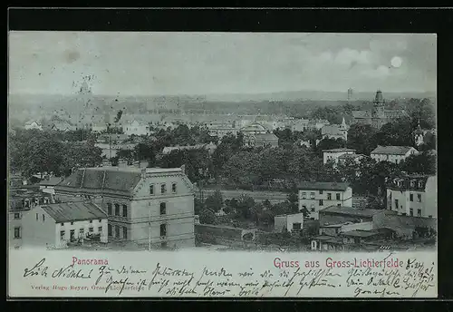Mondschein-AK Gross-Lichterfelde, Panorama mit Kirche