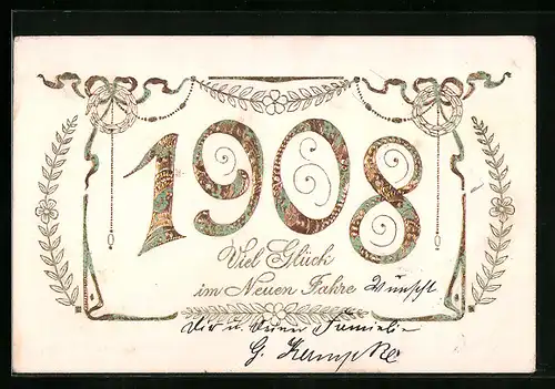 AK Jahreszahl 1908, Viel Glück im neuen Jahre