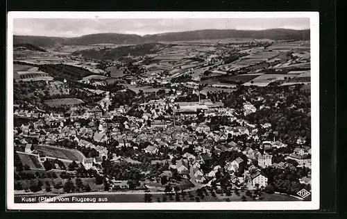 AK Kusel / Pfalz, Totale aus dem Flugzeug gesehen