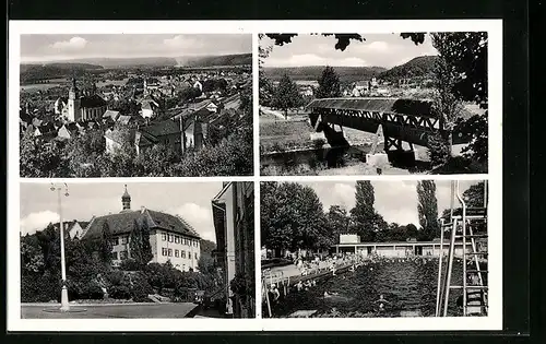 AK Tiengen / Oberrhein, Schwimmbad, Gebäude- und Gesamtansicht