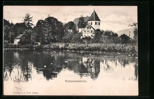 AK Murrhardt, Walterichskirche vom Wasser aus gesehen