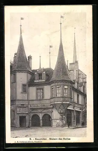 AK Neuchatel, Maison des Halles, Chaussures E. Huber