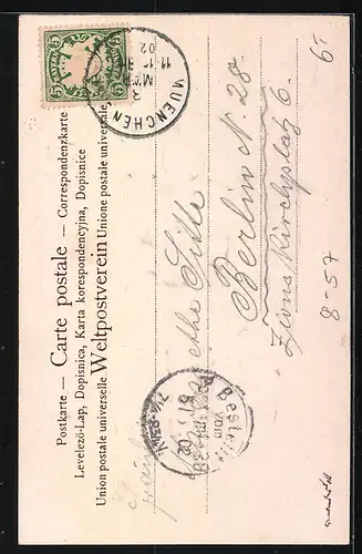 Präge-AK Münchner Kindl mit Bierkrug sitzt auf einem Fass