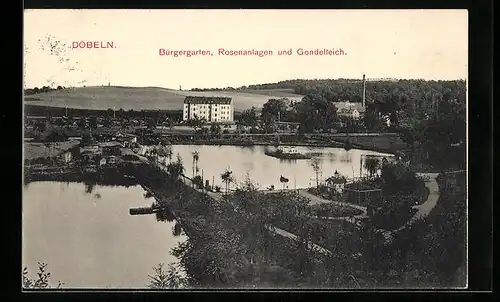 AK Döbeln, Bürgergarten, Rosenanlagen und Gondelteich