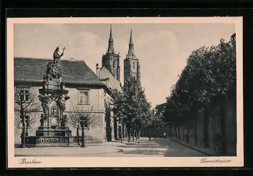 AK Breslau, Domstrasse mit Brunnen