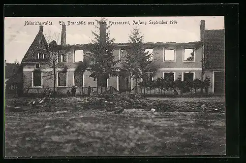 AK Heinrichswalde, Abgebranntes Haus, 1914