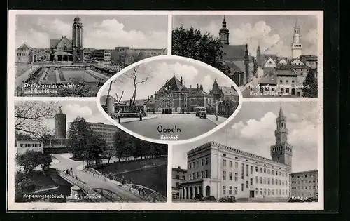 AK Oppeln, Bahnhof, Strassburgerplatz, Rathaus