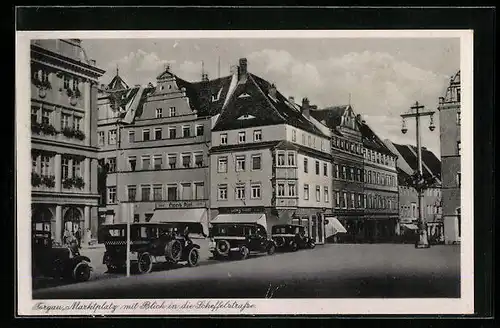AK Torgau, Marktplatz mit Blick in die Scheffelstrasse