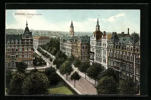 AK Döbeln, Königstrasse aus der Vogelschau