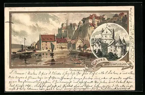 Künstler-AK Karl Mutter: Meersburg, Schloss, Panorama