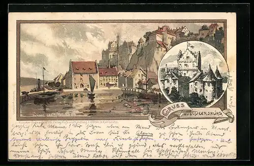 Künstler-AK Karl Mutter: Meersburg, Schloss, Panorama