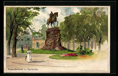 Künstler-AK Heinrich Kley: Karlsruhe, Kaiserdenkmal
