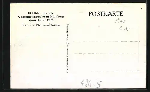 AK Nürnberg, Wasserkatastrophe 1909, Ecke der Plobenhofstrasse mit Anwohnern bei Hochwasser