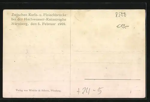 AK Nürnberg, Hochwasser-Katastrophe 1909, Zwischen Karls- und Fleischbrücke