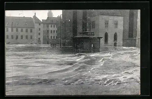 AK Nürnberg, Hochwasser-Katastrophe 1909, Obstmarkt