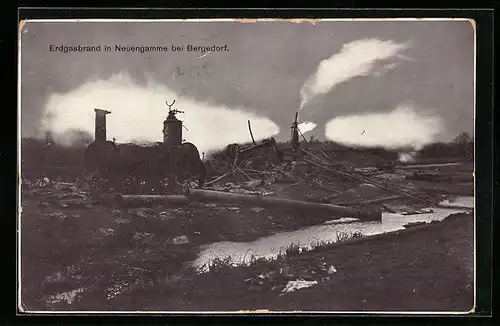 AK Neuengamme /Vierlanden, Der Erdgasbrand 1910, Explosion