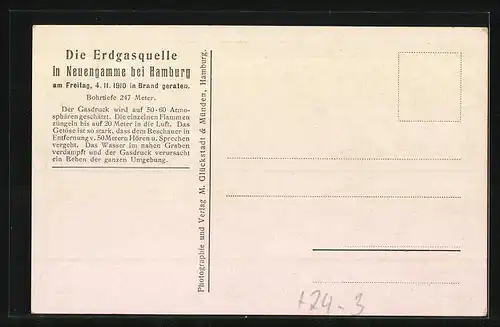 AK Neuengamme bei Hamburg, Die Erdgasquelle 1910 in Brand geraten, Explosion