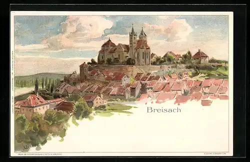 Künstler-AK Carl Biese: Breisach, Teilansicht mit Kirche