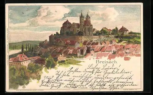 Künstler-AK Carl Biese: Breisach, Teilansicht mit Kirche