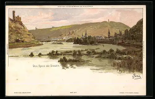 Künstler-AK Carl Biese: Bingen, Rheinpartie