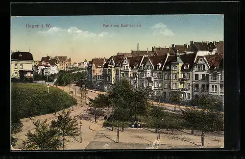 AK Hagen i. W., Emilienplatz mit Bäumen