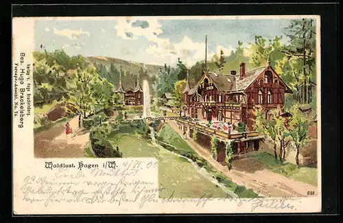 Lithographie Hagen i. W., Gasthaus Waldlust