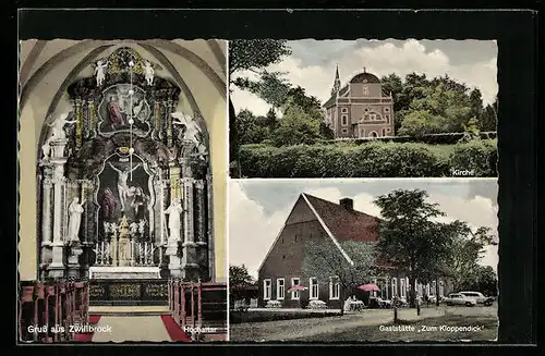 AK Zwillbrock a. d. holl. Grenze, Gasthaus Zum Kloppendick, Kirche, Hochaltar