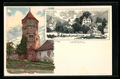 Künstler-AK Karl Mutter: Hirsau, Ortspartie, Turm