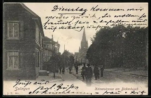 AK Solingen, Kölnerstrasse am Dickenbusch mit Kirche